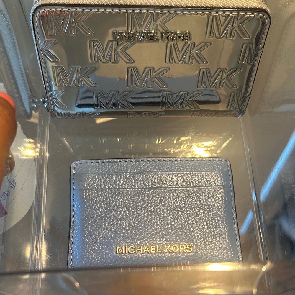 Michael Kors Metallic Silver and Blue Card Holder Set